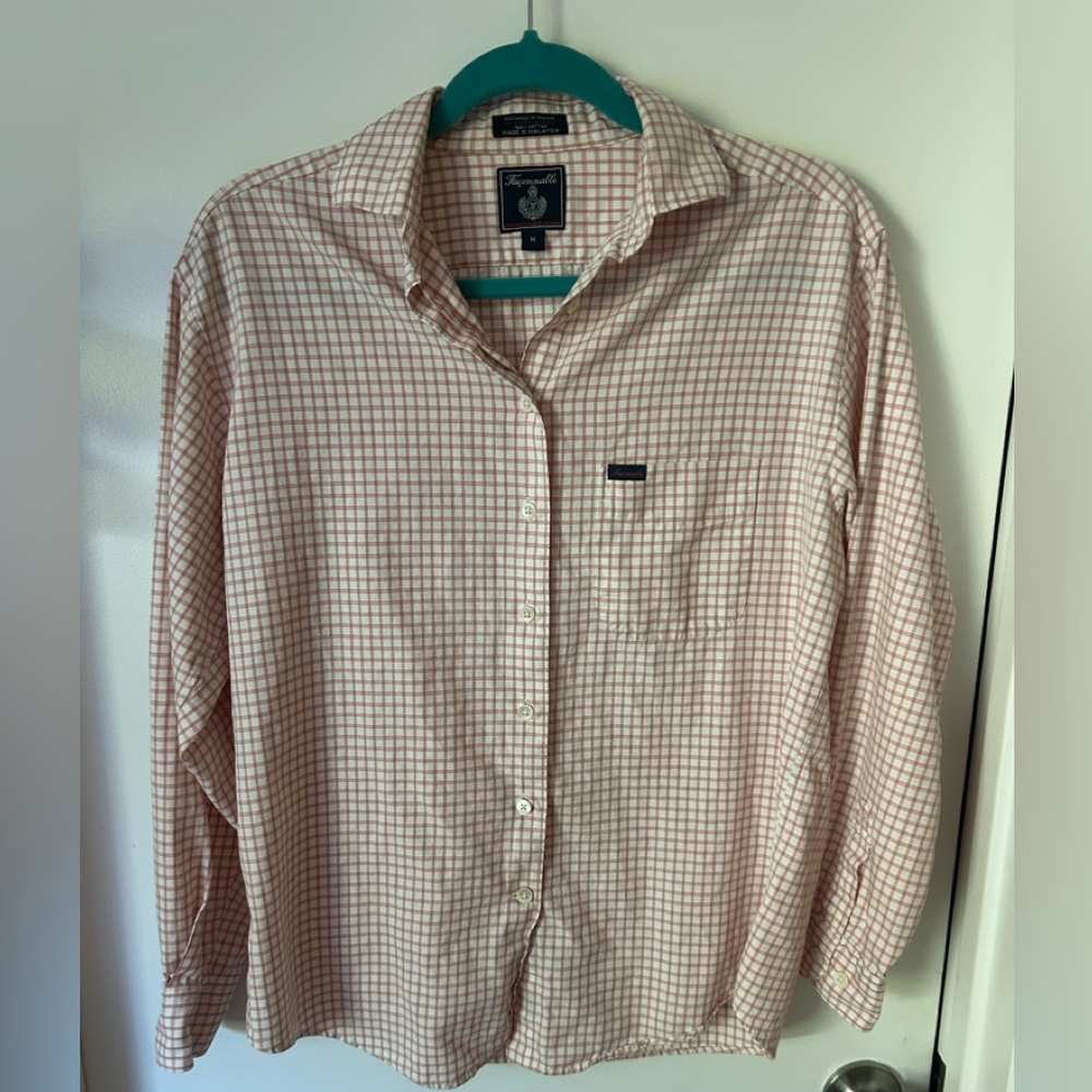 Faconnable young mens orange and white  Plaid Button Down Shirt- size medium